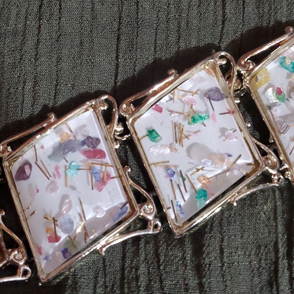 PAM Vintage Paruria Gold & White Rainbow Confetti Designer Signed 1950's - Picture 4 of 7
